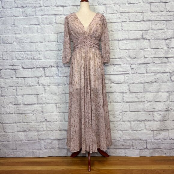 Max & Moi Blush Silk Feather Print Maxi Dress - Picture 1 of 6